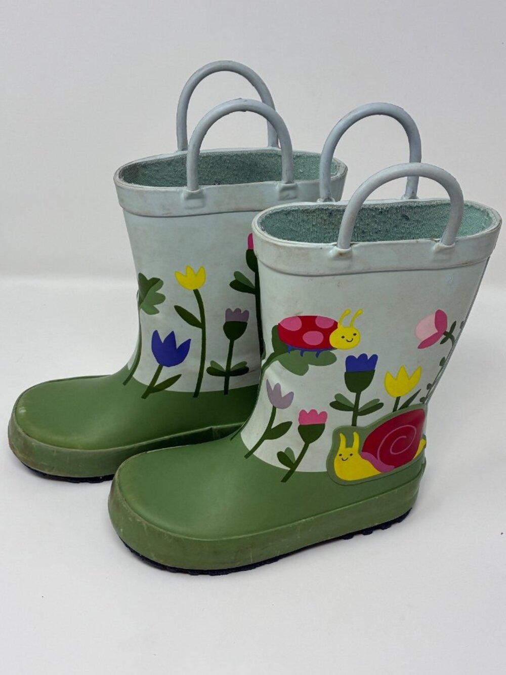 Cat & Jack Kids Rain Boots Size 8 Garden Ladybug Snail Floral Pull Handles